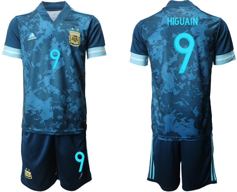 Men 2021 National Argentina away #9 blue soccer jerseys